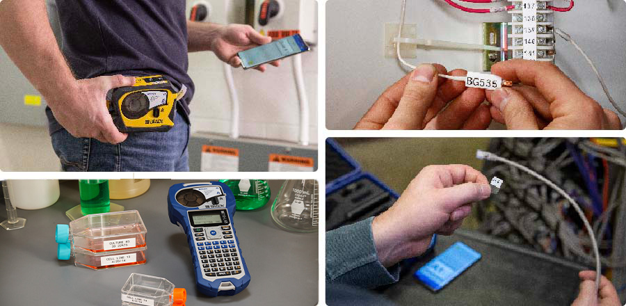 A collage of different applications for the M210, M211, and BMP41 printers.