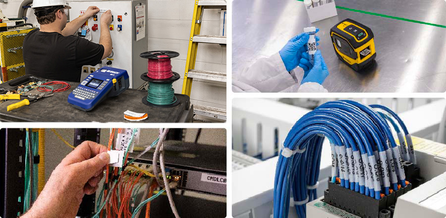 A collage of applications for the M210-LAB and BMP51 printers.