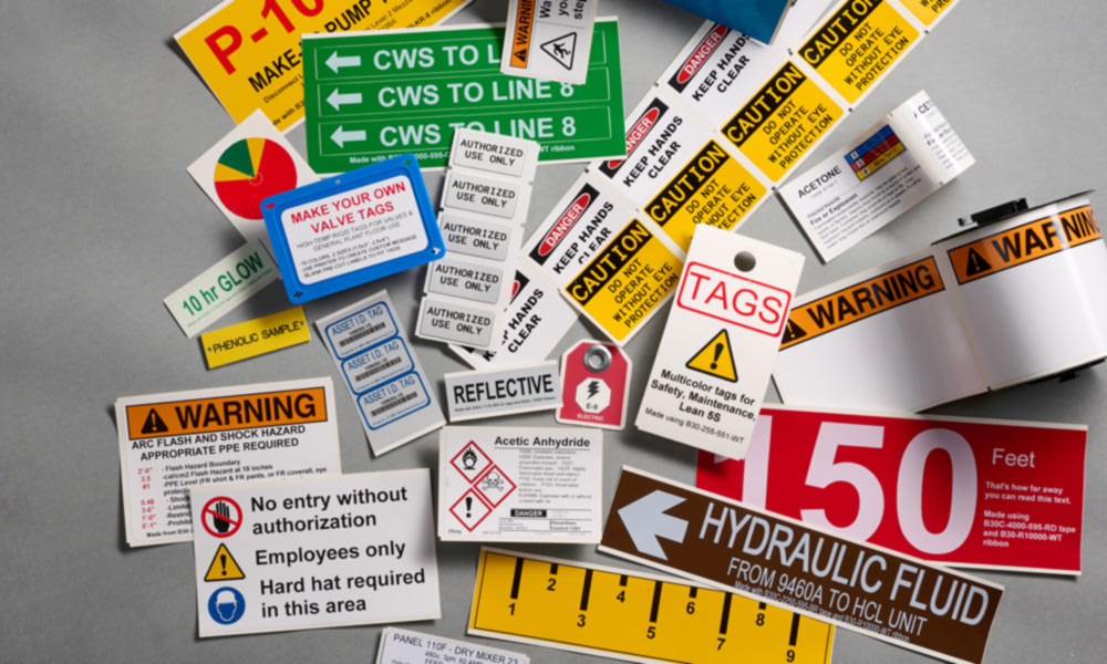 A collage of B30 series labels, covering a wide range of applications.
