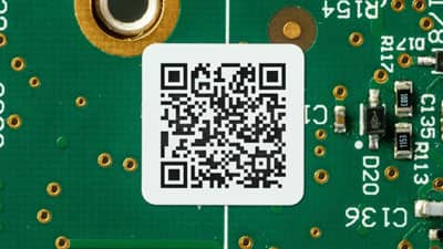 A Brady ultra thin electrostatic label applied to a circuit board.