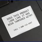 A label with the text - does this product look like it has ben tampered with - applied to a product