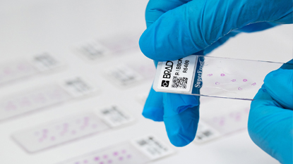 A person using the label on a chemist glass tester.