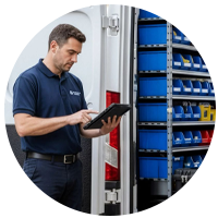 Installer with opening van in the background